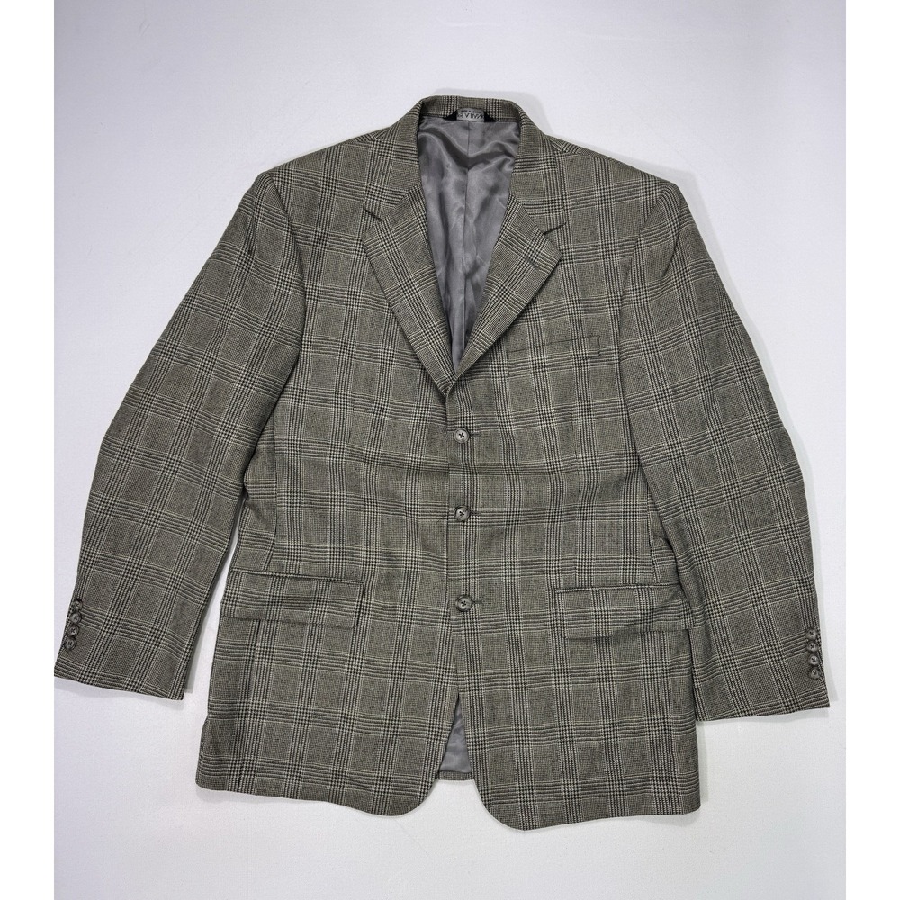 Jos A Bank 41R Blazer Wool Alpaca Silk Plaid Houndstooth Sport Coat Beige Mens